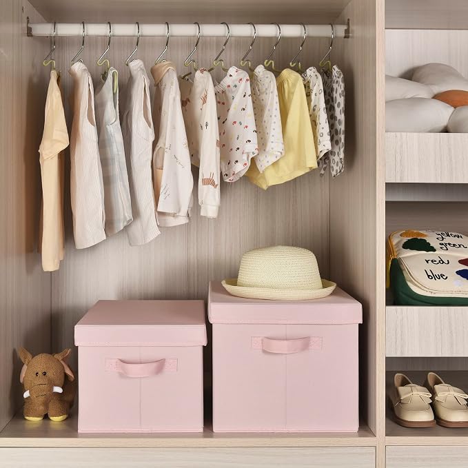 GRANNY SAYS Storage Bins Fabric, Storage Bins with Lids, Collapsible Storage Box Closet Shelf, Decorative Storage Baskets for Organizing Bedroom Dorm Nursery, Pink, Medium, 3-Pack
