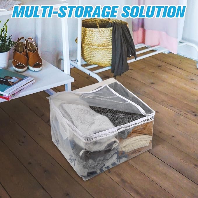 HIBAG 10 Gallon Large Storage Bag for Clothes, Zipper Clothing Storage Bag, Clear Organizer with Reinforced Handles, for Closet and Underbed Storage (2 Pack)