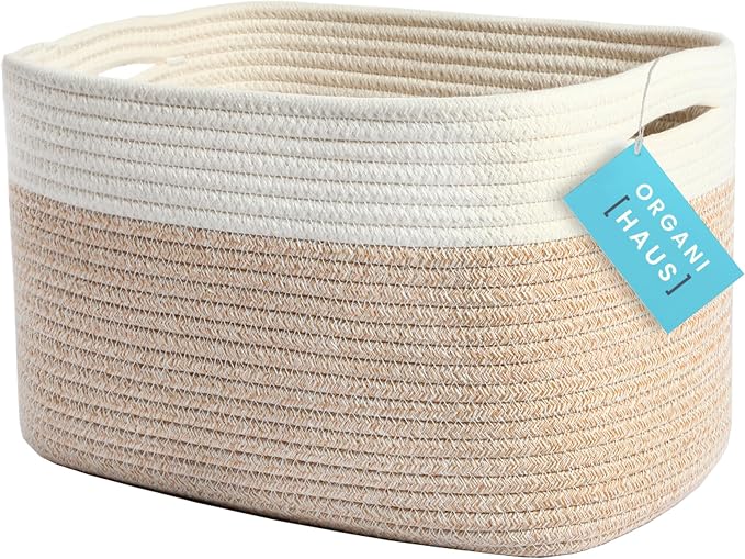OrganiHaus Cotton Rope Basket for Shelf Storage, 15x9x10 | Handwoven; a toy bin and organizer for towels, books, or blankets; fits nursery, playroom, or bedroom decor