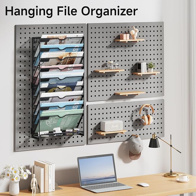 Lavatino 10-Tier Hanging File Organizer, Wall Mount File Holder for Mails Folders Papers Magazine Organization, Vertical Document Organizer for Office Home Black