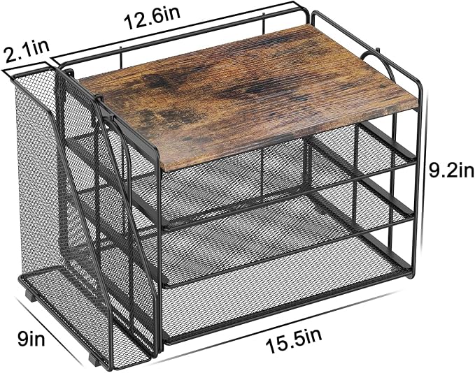 Spacrea 4 Tier Paper Organizer for Desk with File Organizer | Desk Organizers and Accessories Desk Accessories & Workspace Organizers for Office Supplies (Wood)