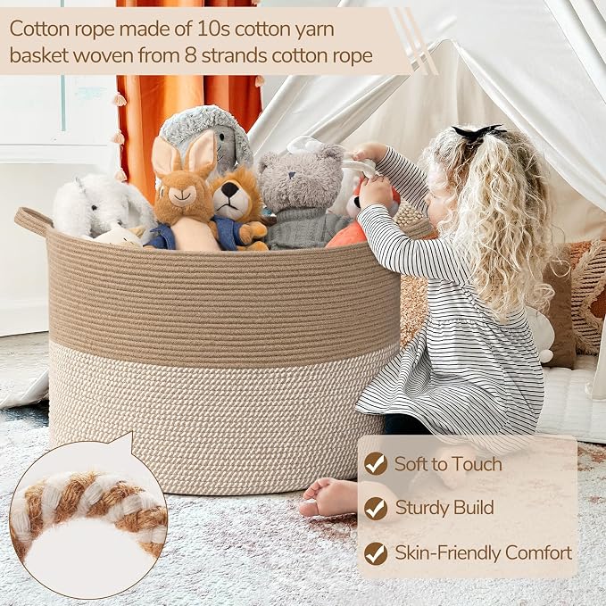 INDRESSME 115L Extra Large Woven Wicker Blanket Basket Living Room | Wicker baskets for organizing laundry, towel toys pillows. For living room bedroom or nursery decor. soft-touch with handles
