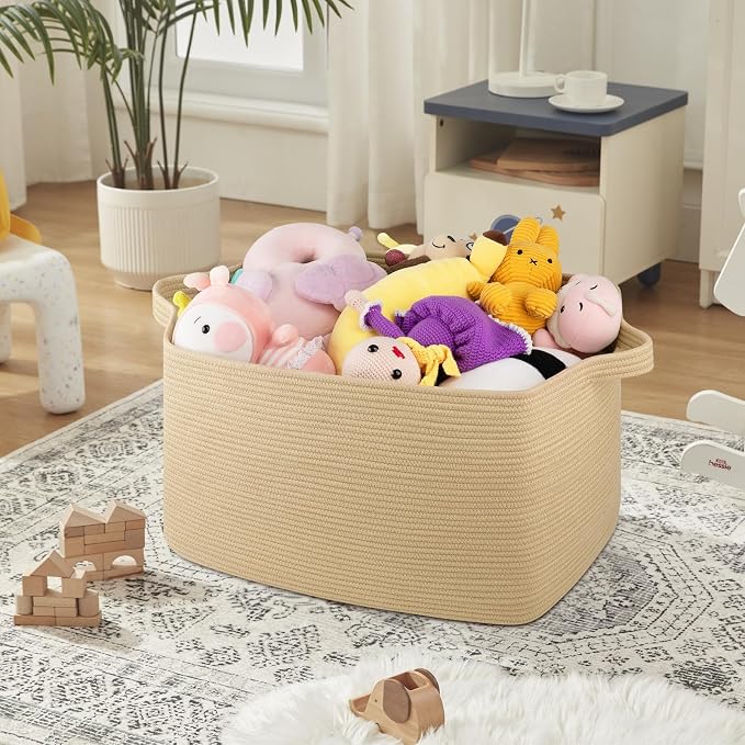 OIASKET 95L Extra Large Blanket Basket, 24" x 16.9" x 14.2" Woven Storage Basket for Living Room, Rectangle Nursery Blanket Storage for Toys, Towels, Dirty Clothes (Jute)