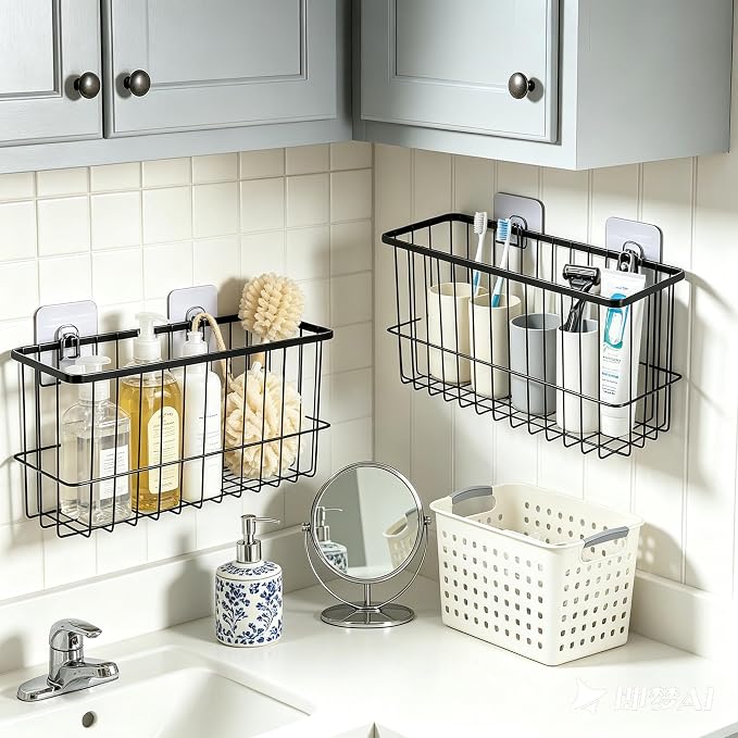 2 Pack Cabinet Door Organizer, Adhesive Wall Mounted Storage Basket for Food Container & Tumbler Lids, Kitchen Storage Organizer for Inside Cabinet Doors, Pantry, Bathroom, Refrigerator & RV
