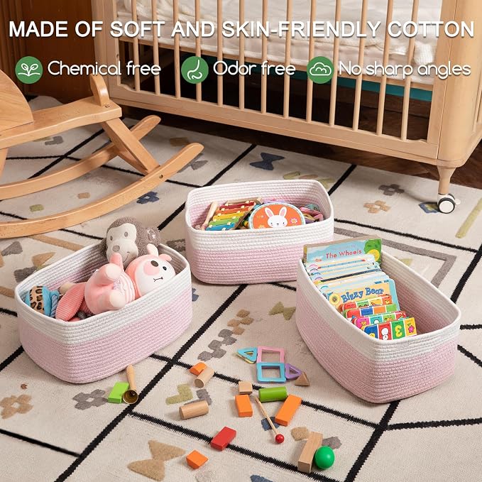 OIASKET Storage Baskets for Organizing 3 Pack, Woven Baskets for Shelves, | Closet Organizer Bins with Handle, Empty Gift Basket, Toy Storage for Toys, Blankets, Towels, Clothes, Books, 15"x11.42"x6.7"
