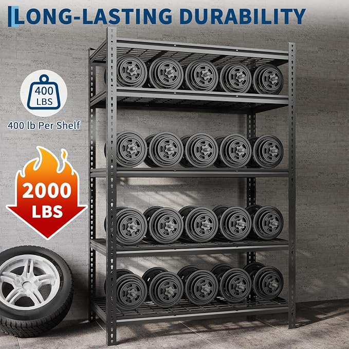 Heavy Duty Metal Storage Shelves - 5-Tier Adjustable Shelving Unit with 2500 LBS Load Capacity for Garage, Pantry, Basement, Bathroom, Laundry Room Organizer, 36" Long x 16" Wide x 72" High