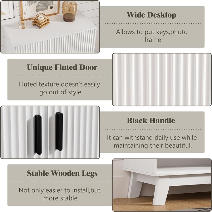 HUANLEGO Shoe Cabinet Storage for Entryway with Doors, White | 5 Tier Fluted Shoe Organizer with Adjustable Shelves, Shoe Storage with Wooden Legs, Freestanding Shoe Rack for Entryway