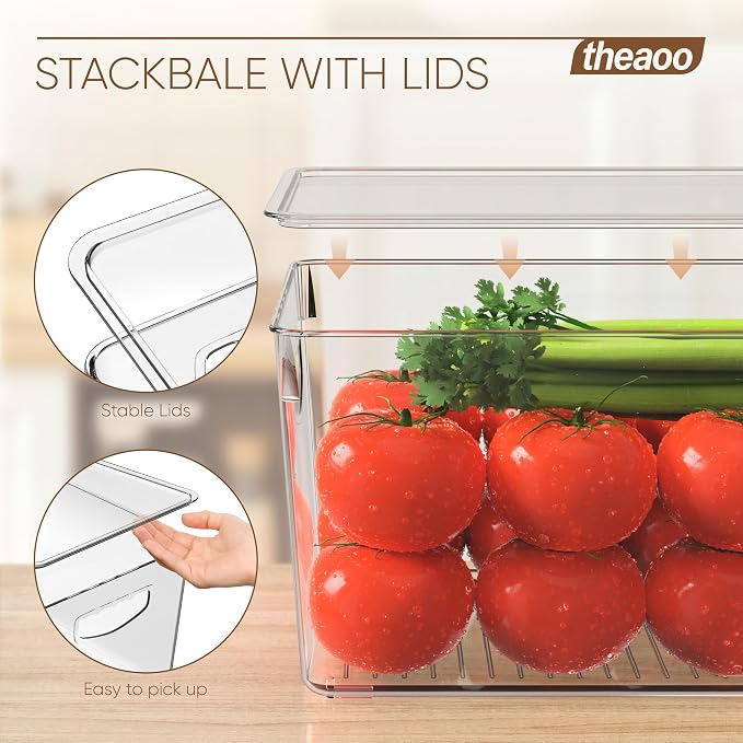 theaoo Large Clear Storage Bins with Lids, Stackable Containers, 10 Pack | Pantry Organization And Storage For Kitchen, Fridge, Garage And Cabinets. Clear Design Keeps Items Organized