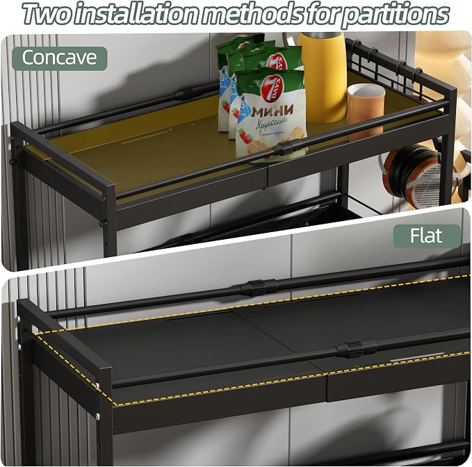 2 Tier Expandable Rolling Cart with wheels, pantry organizers and storage | kitchen Storage Cart for cans,food,snack and appliances，Adjustable shelf board height，Black,12.59"D×19.29-30.9"W×19.29"H