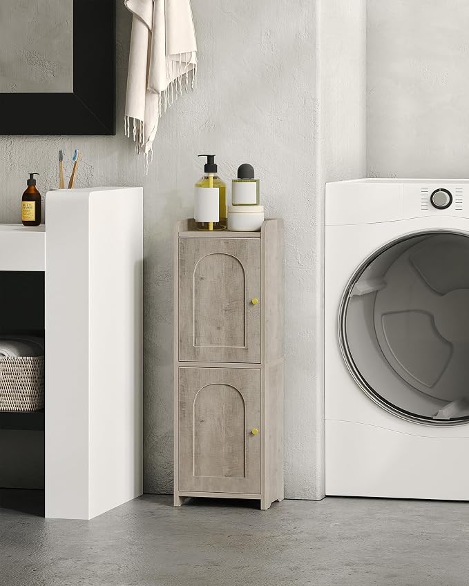 Hzuaneri Bathroom Storage Cabinet, Small Corner Floor Cabinet with 2 Doors | Narrow Toilet Paper Cabinets with Adjustable Shelf, Bathroom Organizer for Small Spaces, 7.9" D x 9.8" W x 29.5" H Greige