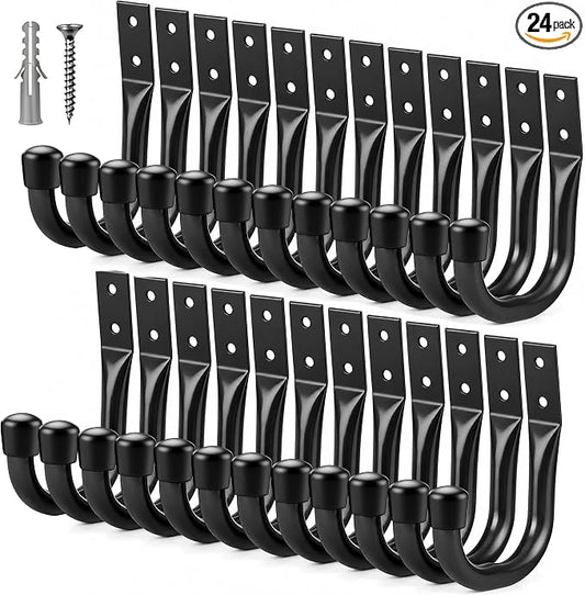 24-piece Heavy Duty Garage Storage Hooks, Bike Hooks for Garage Wall, Utility Garage Hooks, Wall Mount J Hook for Hanging, Large Metal Storage Organizer Tool, Extension Cord Hanger