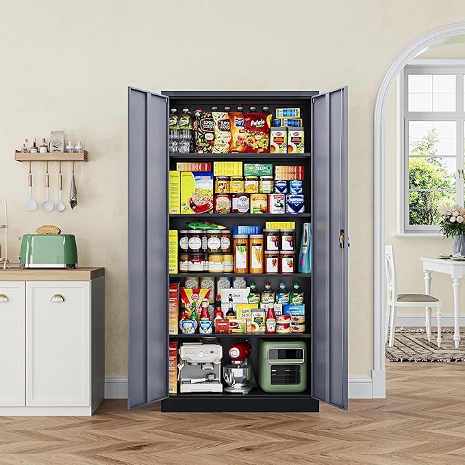 Letaya Metal Garage Storage Cabinets with Lock Door and Adjustable Shelves, Steel Tool Cabinets for Home,Office,Warehouse Organisieren (Black Grey, 72" H)