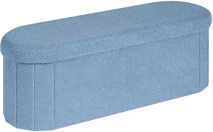 PINPLUS Storage Ottoman Bench Tufted Folding Ottomans Bench Foot Rest, Chest Box Velvet Bench with Storage 43"" x15 x15 (Blue)