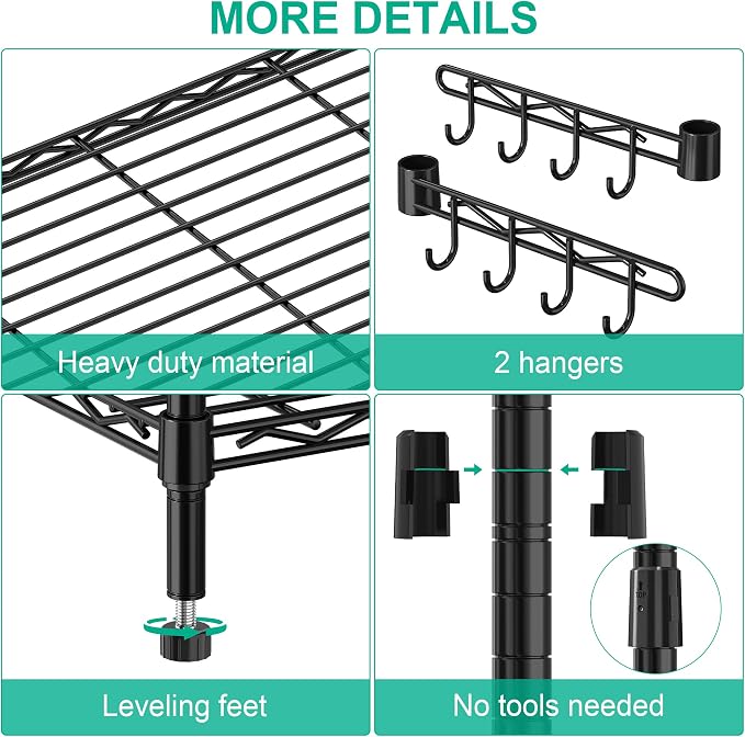 5 Tier Metal Shelving Unit Wire Storage Shelf with Wheels(14D x 36W x 75H) | Rolling Shelf Adjustable Utility Storage Rack Heavy Duty Wire Shelving Organizer for Kitchen Pantry Garage Basement, Black