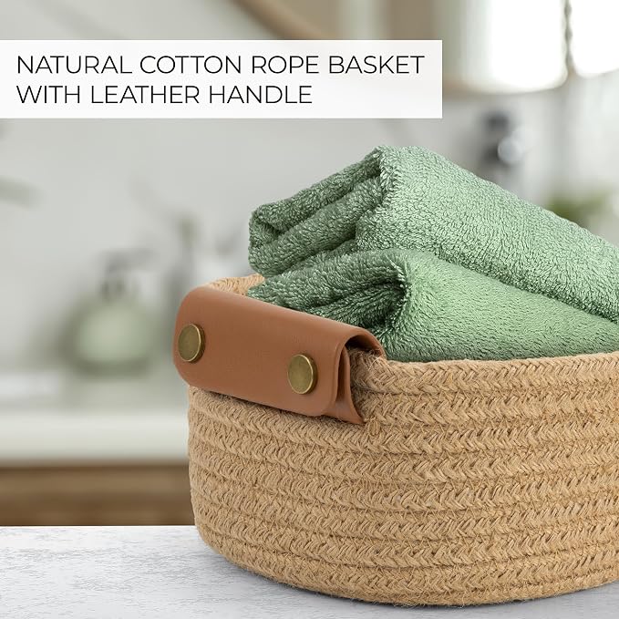 Beautiful Storage Basket Set of 5 - Sturdy Jute Rope Baskets for Shelves Are Perfect for Organizing Your Home - Quality Storage Bins Easily Fit With Any Nursery or Bedroom Decor
