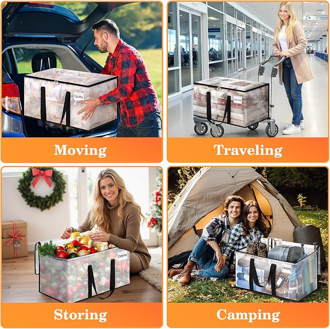 Moving Bags, Extra Large Heavy Duty Storage Bags, 125L, 8 Packs | Packing Bags with Strong Zippers & Handles, Top Opening Foldable Storage Tote for Home Organization and College Dorm Move-In