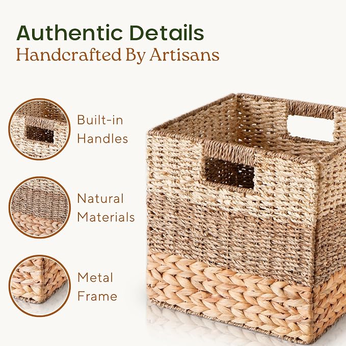 CHI AN HOME 13x13 Wicker Storage Cubes, 13x13x13 Storage Cube Bins Set 4