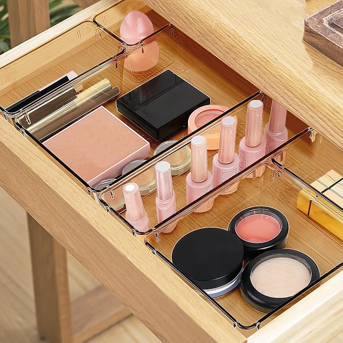 25 PCS Drawer Organizer Set, 5 Size Bathroom and kitchen organizer Trays | Bathroom and kitchen Drawer cabinet organizer Trays, Clear Storage Bins for Makeup, Jewelry, Utensils and Gadgets