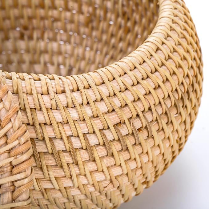 WRINGKIT Small Rattan Basket Box with Lid, Handmade Woven | Round Storage Basket, Multi-purpose Wicker Bowl, Decorative Farmhouse Basket Bin for Shelf, Home, Bathroom, Picnic