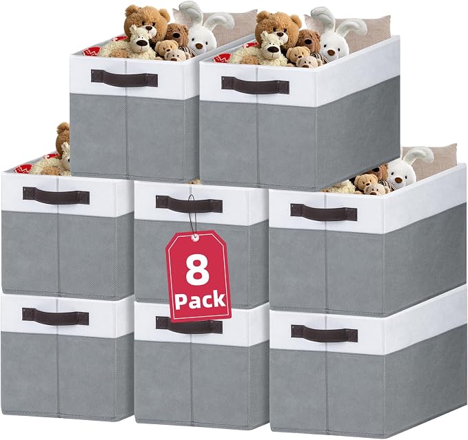 Criusia 8 Pack Closet Organizers and Storage Bins - Extra Large Storage Baskets for Organizing - Clothes Storage Bins for Shelves -Foldable Organizer Bins Totes for Toy Blanket, Dorm Room Essentials