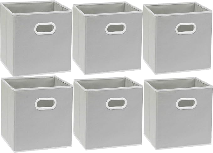 Simple Houseware 11-Inch Foldable Cube Storage Bins with Handles, Gray | 6-Pack Lightweight & Durable Structure Fabric Cubes Organizer for Closet or Shelves