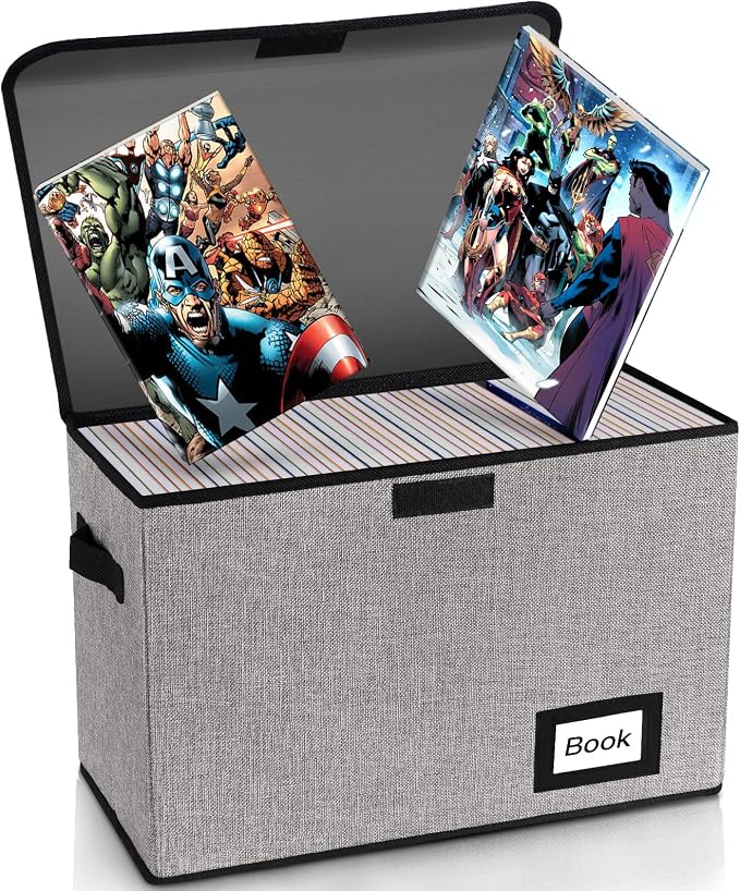 5 Pack Comic Book Storage Boxes, 15.8" X 7.8" X 11.8", Collapsible Short Box, Holds 160-180 Collection, Container Holder Shelf Protector Organizer Bin (Grey)