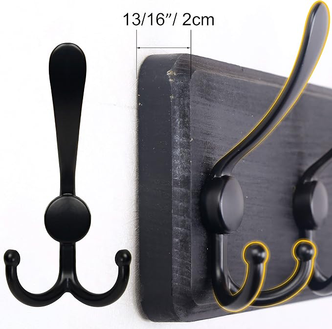 SKOLOO Rustic Wall Mounted Coat Rack: 16" Stud Spacing, Pine Real Wood Plank Wall Coat Rack with 5 Triple Hooks, Farmhouse Coat Hanger Wall Mount for Hanging Backpack Jacket Coat Hat