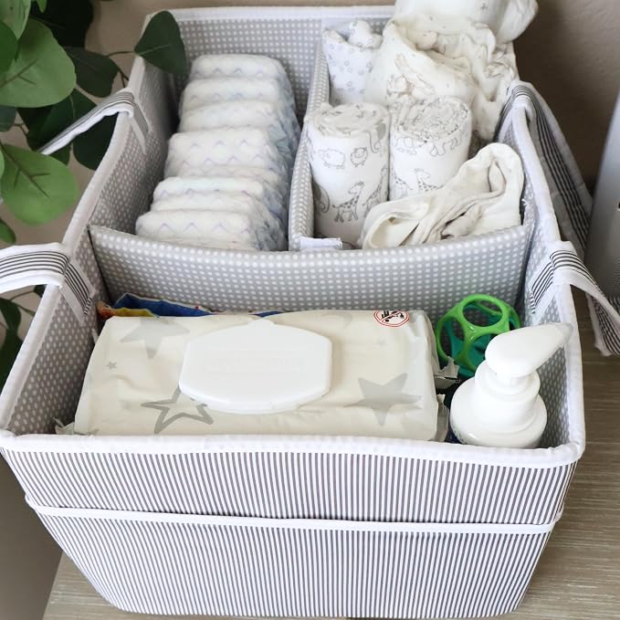Baby Diaper Caddy - Organizer Tote Bag for Infant Boy or Girl - Baby Shower Basket - Nursery Must Haves - Registry Favorites - Newborn Caddie Car - Gray/Gray, Extra Large
