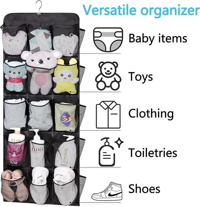 MISSLO 30 Large Pockets Dual Sided Hanging Shoe Rack for Closet Organizer with Rotating Hanger Hanging Shoe Shelves, Black