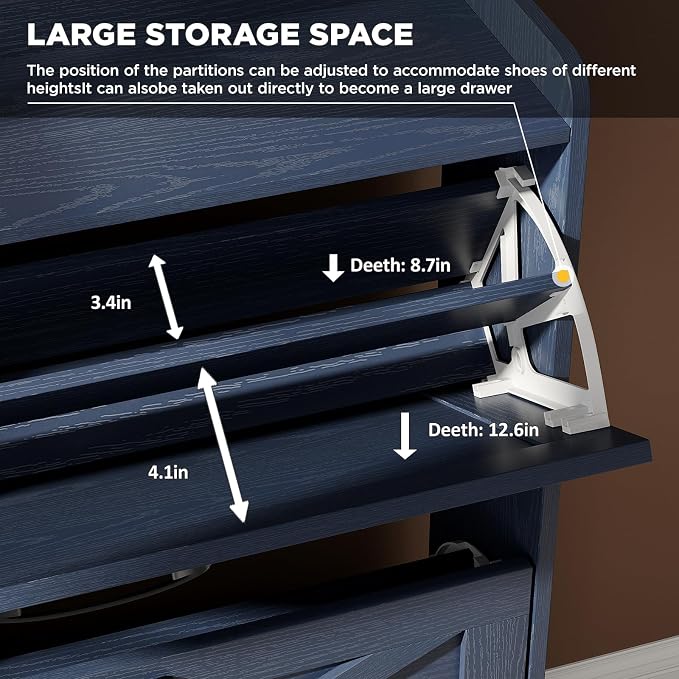 Maupvit Shoe Storage Cabinet with 2 Flip Drawers, Freestanding Shoe Organizer with Metal Legs for Entryway, Narrow Shoe Rack Cabinet, Blue