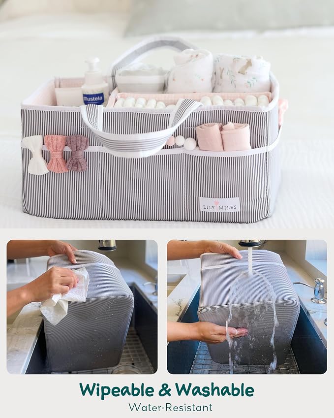 Baby Diaper Caddy Organizer, Girl Nursery Storage Basket with 8 Pockets, Baby Organizer and Storage, Easy-to-Clean Fabric, Large, Pink Blush