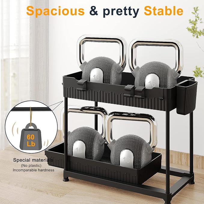 Sevenblue 2-Pack 2-Tier Under Sink Organizers with Sliding Drawers | Multi-use kitchen & bathroom storage, 12.85 inch black cabinet organizer, space-saving sliding drawer design.
