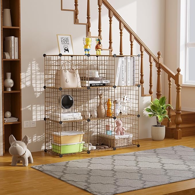 C&AHOME Wire Cube Storage, 9 - Cube Organizer Metal C Grids,Shelves, Brown | Modular Shelves Units, Closet Organizer, Storage Bins Shelving, Ideal for Home, Office, Living Room