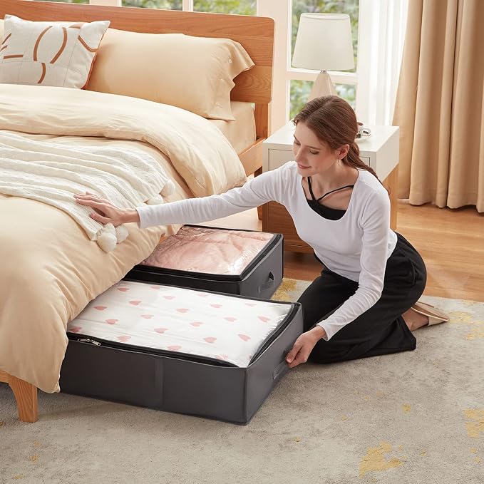 Lifewit 95L 2 Pack Under Bed Storage Containers, Large Capacity Blanket Storage Bags with Reinforced Handle, Organization and Storage for Comforters, Sheets, Clothes, Bedroom, College Dorm, Grey