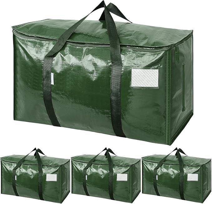 TICONN 4 Pack Extra Large Moving Bags Heavy Duty with Zippers & Carrying Handles, Durable Storage Bags Moving Boxes for Closet Organizers and Storage (4 Pack, Olive)