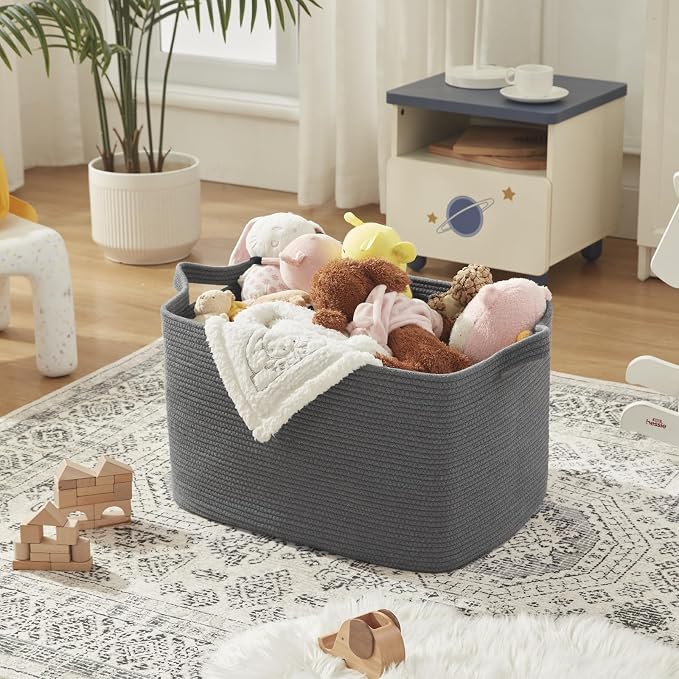 OIASKET 95L Large Blanket Basket, Blanket Storage Living Room, Rectangle Woven Baskets for Storage Toys, Towels, Dirty Clothes Organizer Bins (Dark Grey)