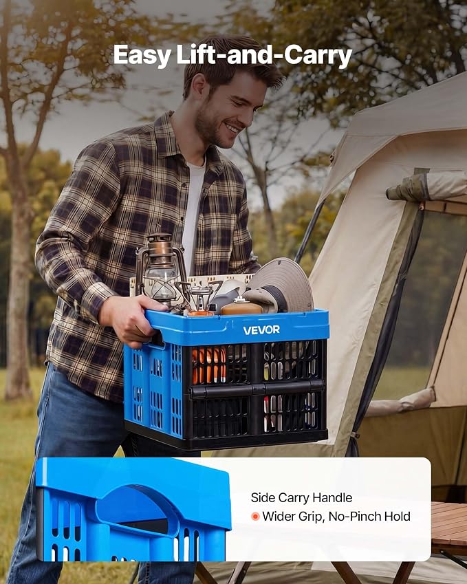 VEVOR Plastic Collapsible Storage Bins, 25L 3 Packs, Stackable Folding Storage Crates with Handles, Holds 22 lbs Per Bin, Foldable Heavy Duty Containers, Space-Saving Baskets, for Home Organizing