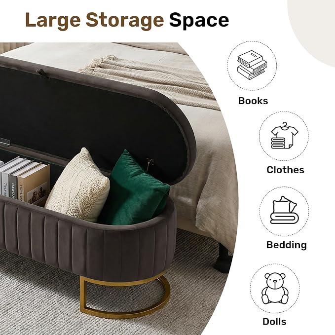 65" Velvet Storage Ottoman Bench End of Bed for Bedroom Entryway Dark Grey