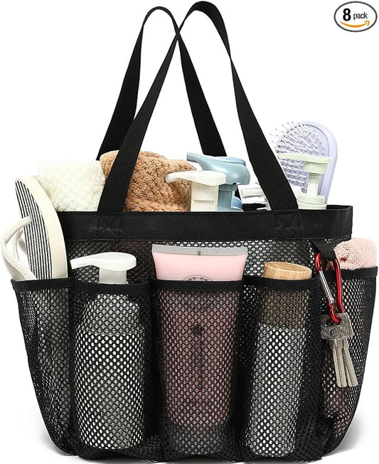 Fammart Mesh Shower Caddy Portable for College Dorm Room Essentials, Odorless Polyester Large Shower Tote Bag with Dual Handles, 8-Pocket Quick-Dry Toiletry Organizer for Travel, Beach, Camping, Gym