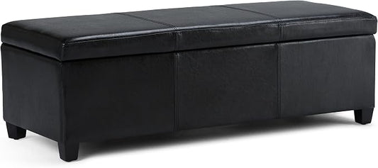 SIMPLIHOME Avalon Storage Ottoman Bench - 48" Wide x 16" High Upholstered Vegan Leather Rectangular Lift-Top Ottoman in Midnight Black, Contemporary Bench for Living Room with High-Density Foam