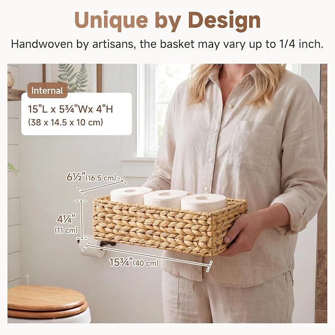StorageWorks Wicker Toilet Paper Basket, Toilet Tank Basket for Bathroom | Water Hyacinth Storage Baskets for Toilet Tank Top, Pantry, Back of Toilet Basket, Bathroom Baskets for Organizing, 2-Pack