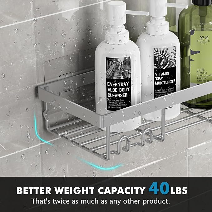 Moforoco Shower Caddy Shelf Organizer Rack, Self Adhesive Black Bathroom Shelves Basket, Home Farmhouse Wall Inside Organization and Storage Decor Rv Accessories, First Camper Apartment Essentials