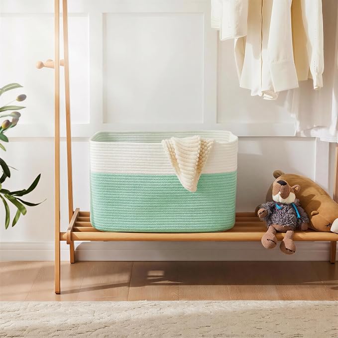 Artfeel Blanket Basket,Rectangle Woven Baskets for Storage,30L Laundry Basket for Decorative Nursery Blanket,Toys,Dirty Clothes and Magazine in Shelves,Baby Room,and Living Room