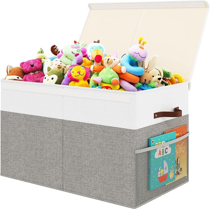 Large Toy Storage Box with Lid Upgraded Toy Storage Chest Organizer with Divider Foldable Toy Bin for Kids Boys Girls Playroom Nursery Bedroom (25"x13"x16")