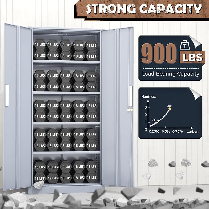 INTERGREAT Metal Storage Cabinet, 72” H Storage Cabinet with Doors and Adjustable Shelves for Office, Home, Garage, Pantry (Assembly Required, Cement Grey)