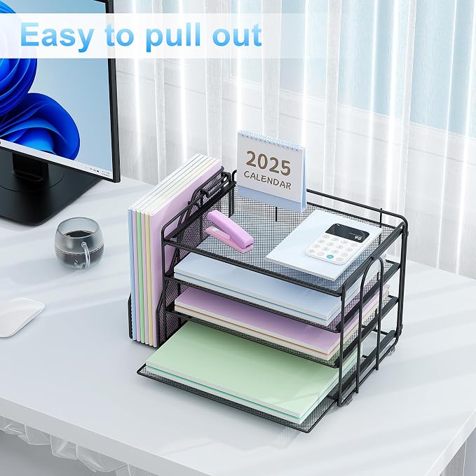Spacrea 4-Tier Paper Organizer for Desk with File Organizer | Desk Organizers and Accessories Desk Accessories & Workspace Organizers for Office Supplies (Black)