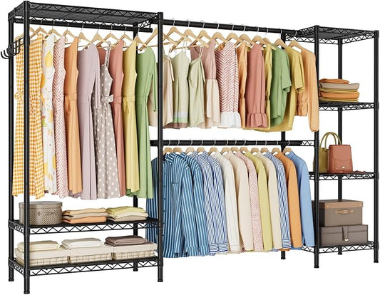 Golpart Heavy Duty Clothes Rack Metal Wardrobe with Adjustable Wire Shelves | Closet Organizers and Storage Clothing Rack Metal System Freestanding Hanging Clothes System Free Standing Garment Coat Racks