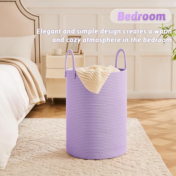 Artfeel Laundry Basket,Woven Cotton Rope Laundry Hamper,100L for Decorative Storage of Dirty Clothes,Toys and Blankets in Bathroom,Baby Room and Living Room