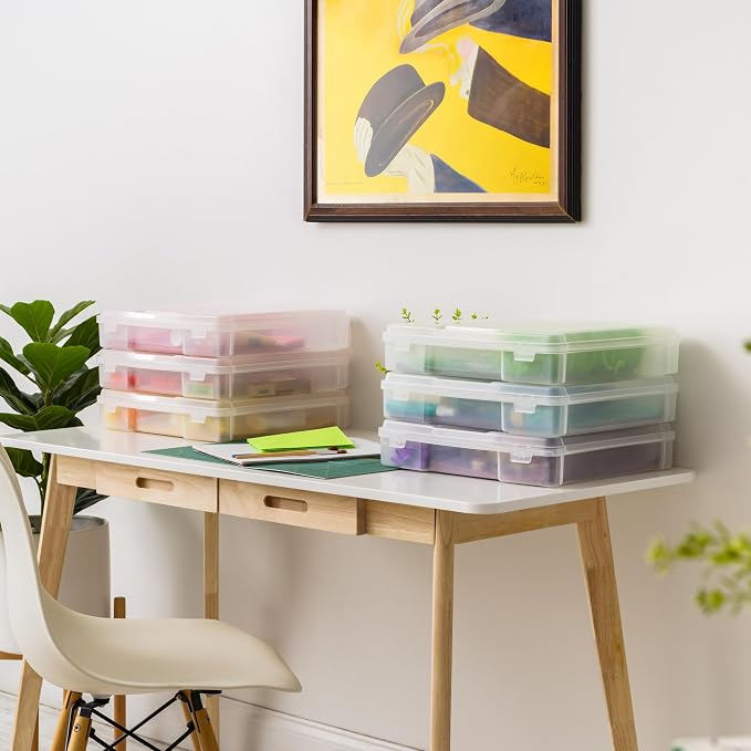 IRIS USA Scrapbook Case |Made in USA| Fits 12"x12" - Thick (6-Pack) - Clear | Portable Plastic Storage Organizers with Built-In Handles for Paper, Art, Board Games, Crafts, Files & Office Supplies
