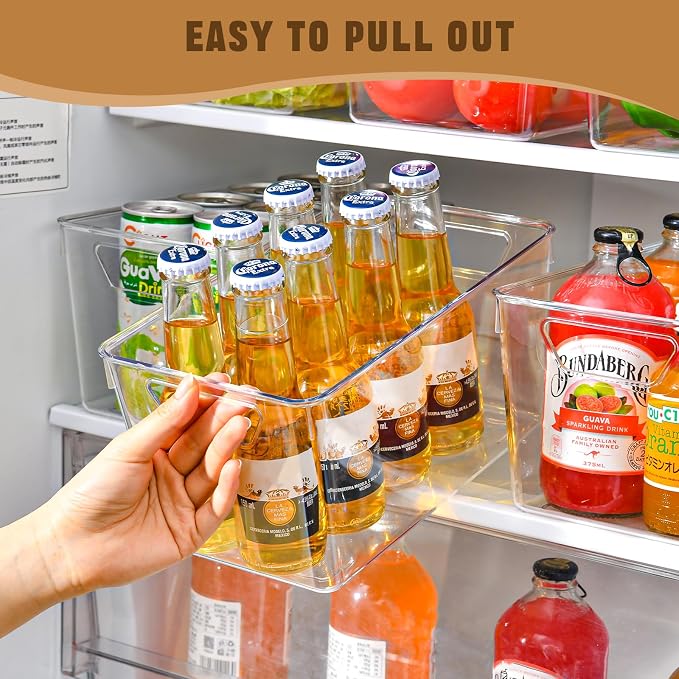 Freebat 12 Pack Pantry Organization and Storage,Clear Plastic Storage Bins | Middle, Cabinet Organizer, Clear Plastic Storage Containers with Handle,Acrylic Storage Bins for Cabinet, Fridge